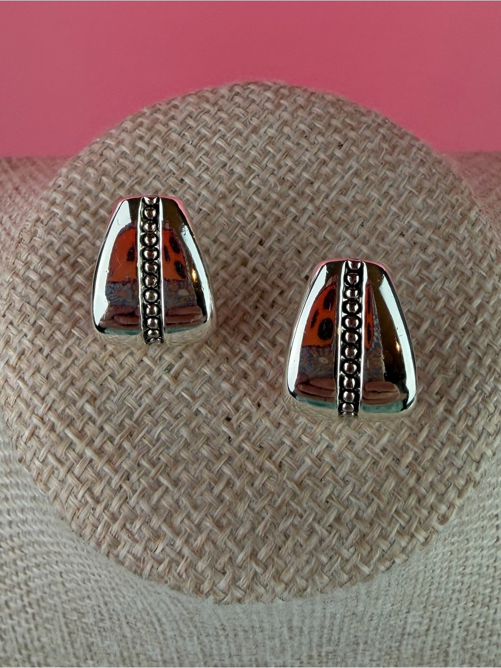 Vintage 80’s/90’s Napier Silver-Tone Modernist Tapered Shield Stud Earrings